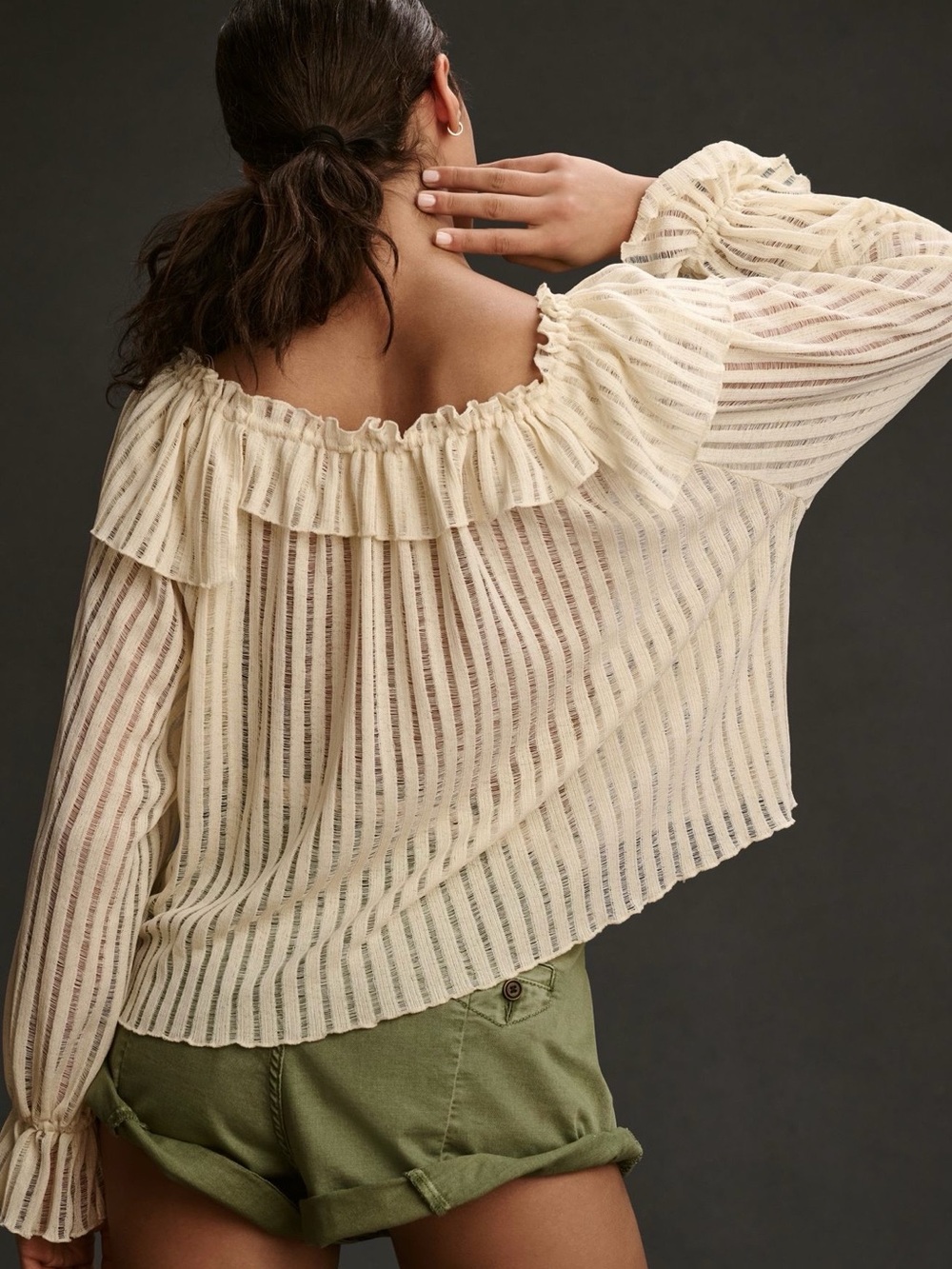 Anthropologie Cream Ruffle Peasant Blouse - Picture 3 of 5
